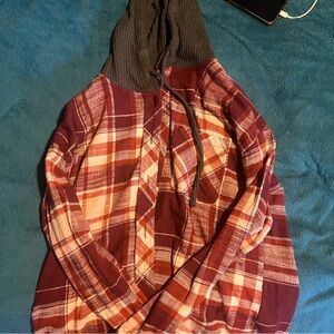 Burgundy and brown plaid flannel hoodie